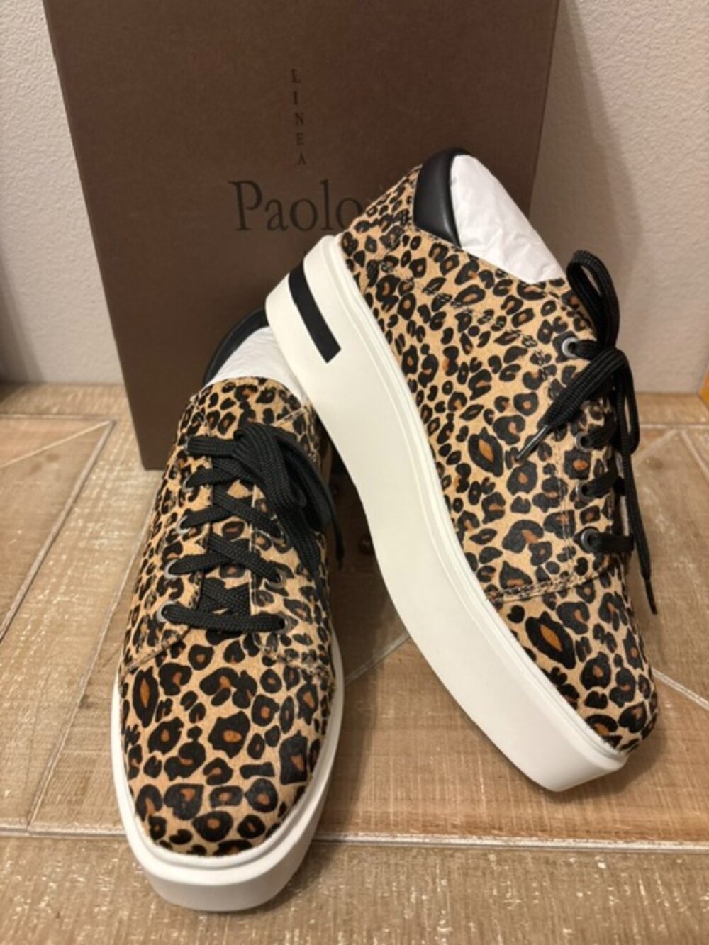 Paolo Leopard Print Platform Sneakers in Black and Tan